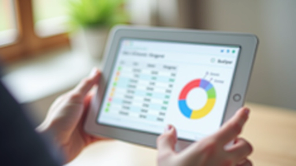 Tablet s aplikací YNAB na obrazovce zobrazující kategorizované výdaje v barevném grafu