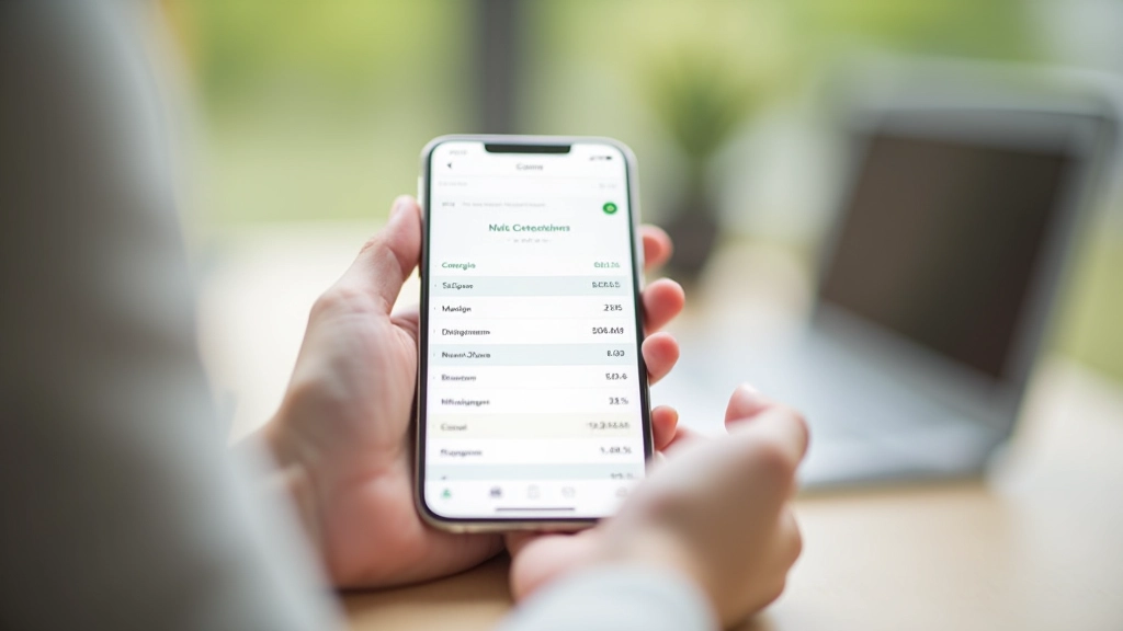 Mobilní aplikace na displeji chytrého telefonu, zobrazující rozpočet a kategorie výdajů
