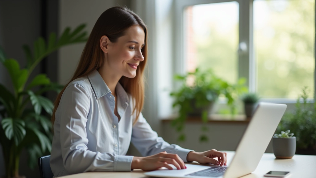 Člověk pracující s rozpočtem na notebooku, spokojený výrazem obličeje, moderní domácí kancelář